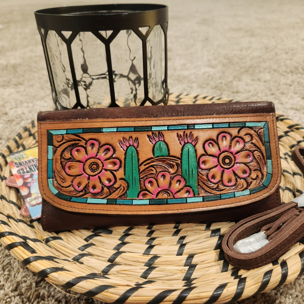 Floral and Cactus Embroidered Wallet